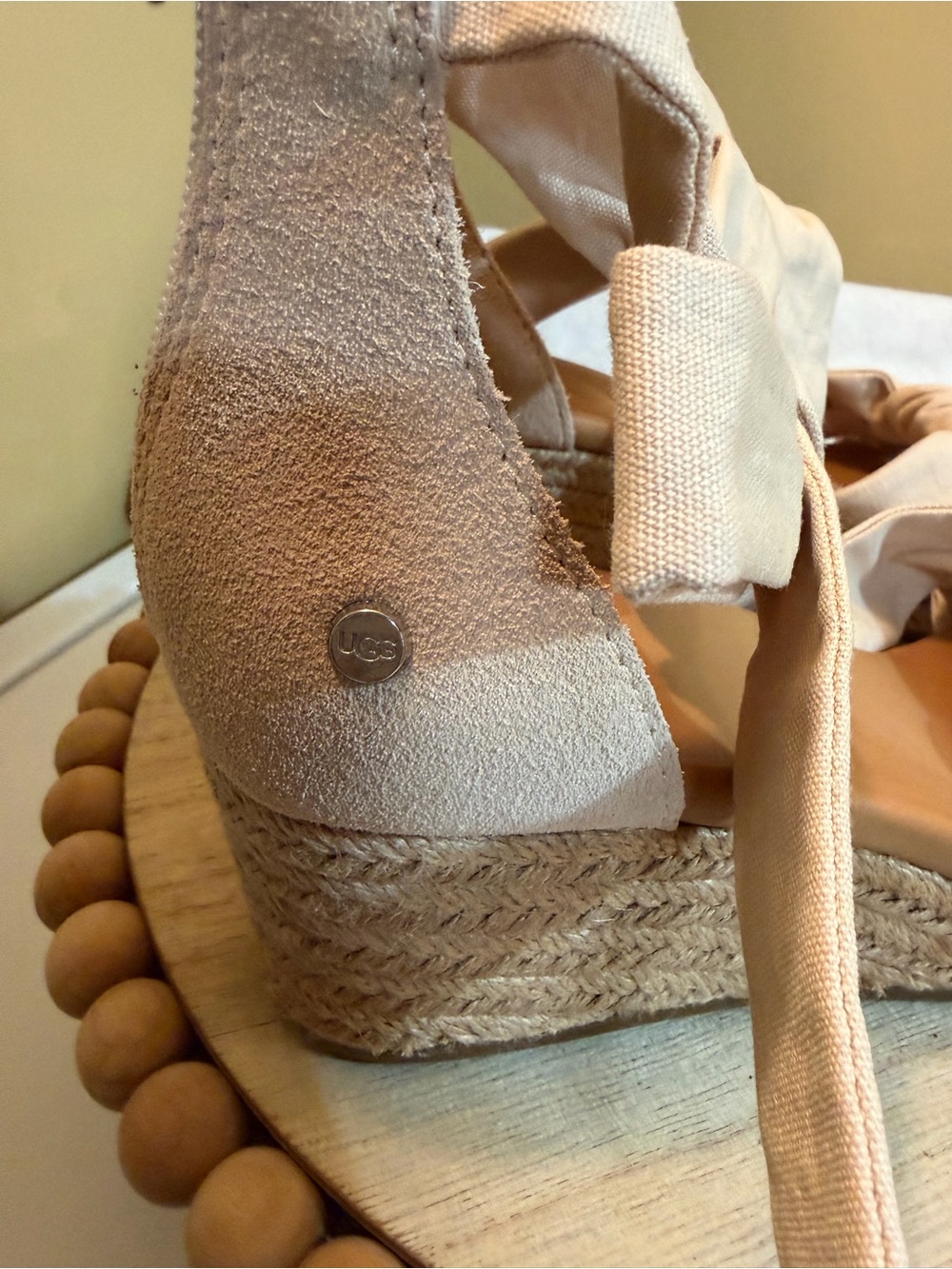 UGG Beige Knotted Espadrille Wedge Sandals View 3